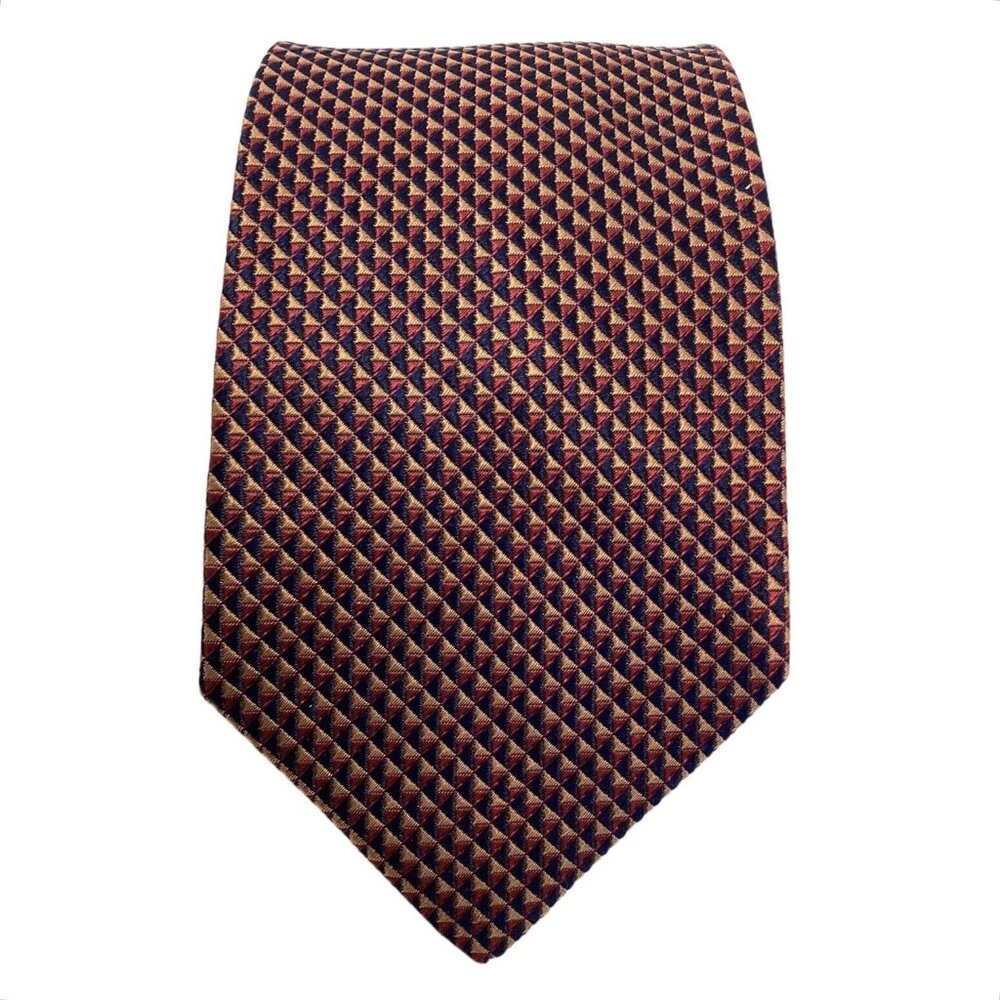 ZANOLINI Burgundy Geometric Silk Tie Italy 57"-3.75" EC